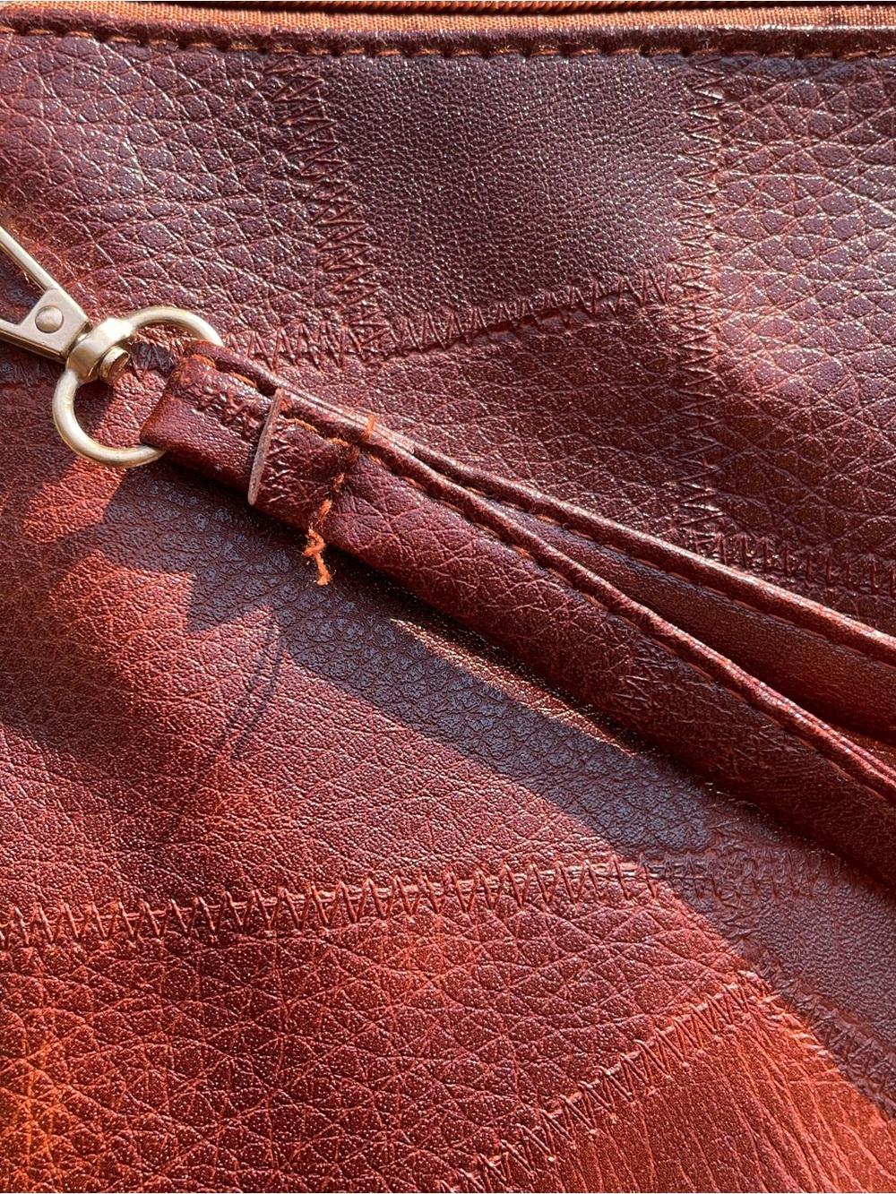 Brown Faux Leather Lg Cosmetic Bag Make Up Toiletry Clutch Tassel Wrist Strap - Picture 4 of 9